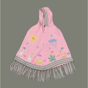 Peruvian Toddler Girl Pink Knit Hooded Poncho Cape Shawl Sweater